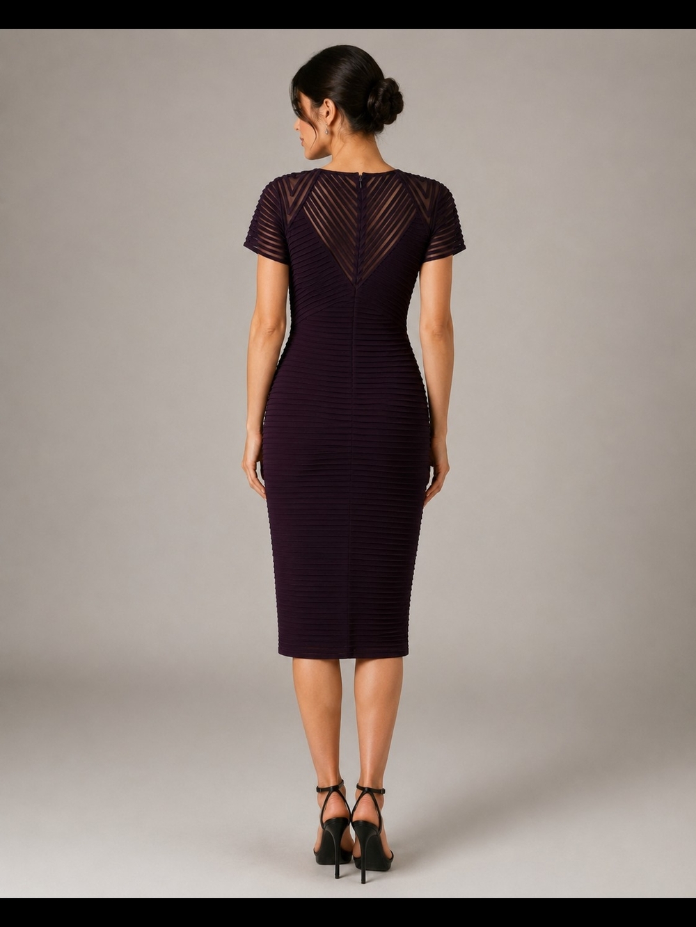 Calvin Klein Womens Plum Short Sleeve Mesh Ribbed Midi Sheath Cocktail Dress, 12 - Picture 3 of 9